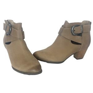 Vionic Womens Rory Ankle Boots Size 8.5 Taupe Zip Buckle Leather Western Comfort